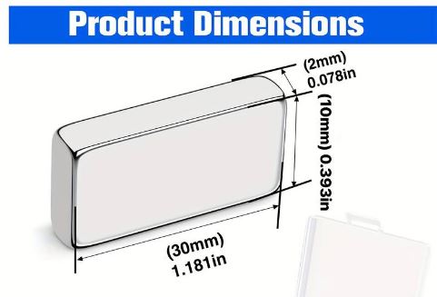 30x10x2mm/1.181x0.393x0.078in N35 Neodymium Magnet - 50/100/250