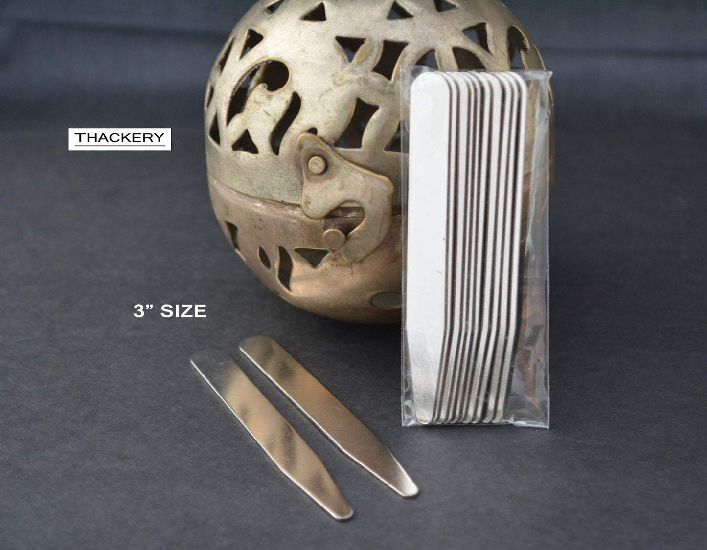 3" Stainless steel set of 5 COLLAR STAYS / TIPS (10 total) (3" = 76mm) long x 3/8" (9mm) wide