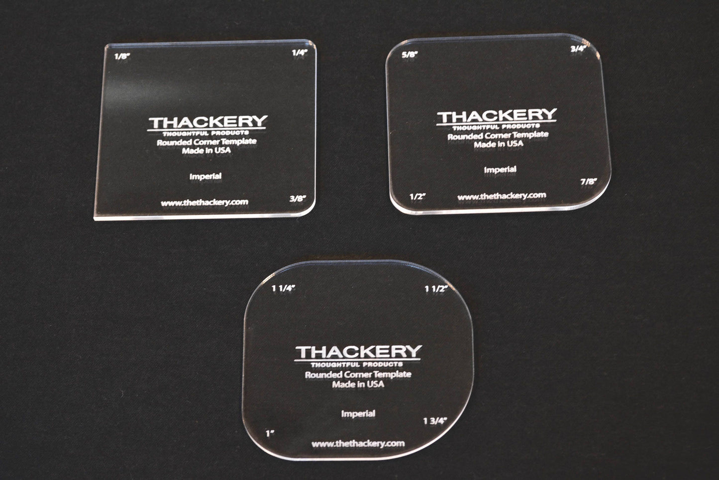 Thackery Rounded Corner Template - INCHES - complete set of 3 templates - 12 sizes