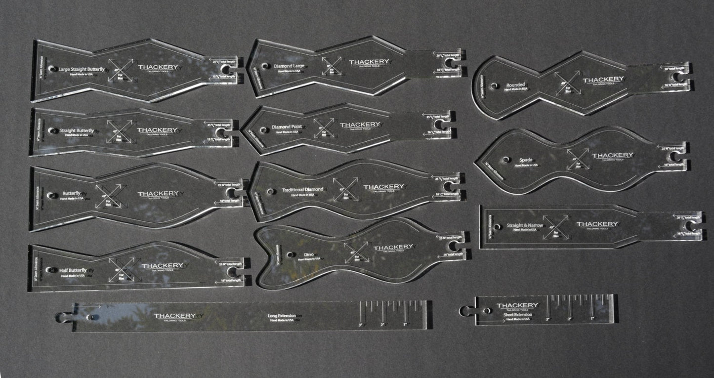 Complete 13 Piece set of 1/4" Acrylic BOW TIE PATTERNS, 11 Patterns + 2 Extensions - Superb Quality, no finer set available in the world
