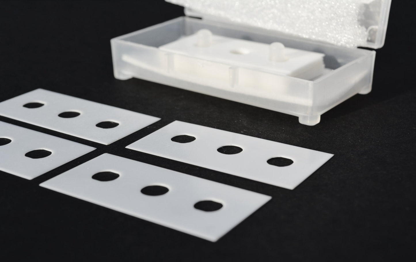 43mm x 22mm CERAMIC 3-hole Slitter Blade (.3mm thick) “3-hole slitters” - double edged