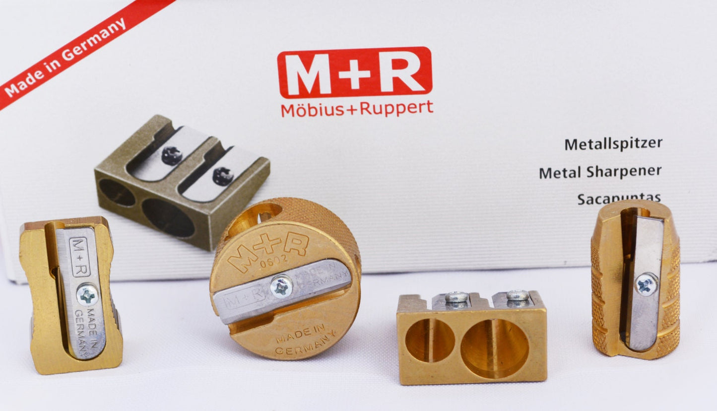 Mobius + Ruppert (M+R) Brass Pencil Sharpener - choose from 4 shapes! Made in Germany - finest in the world!