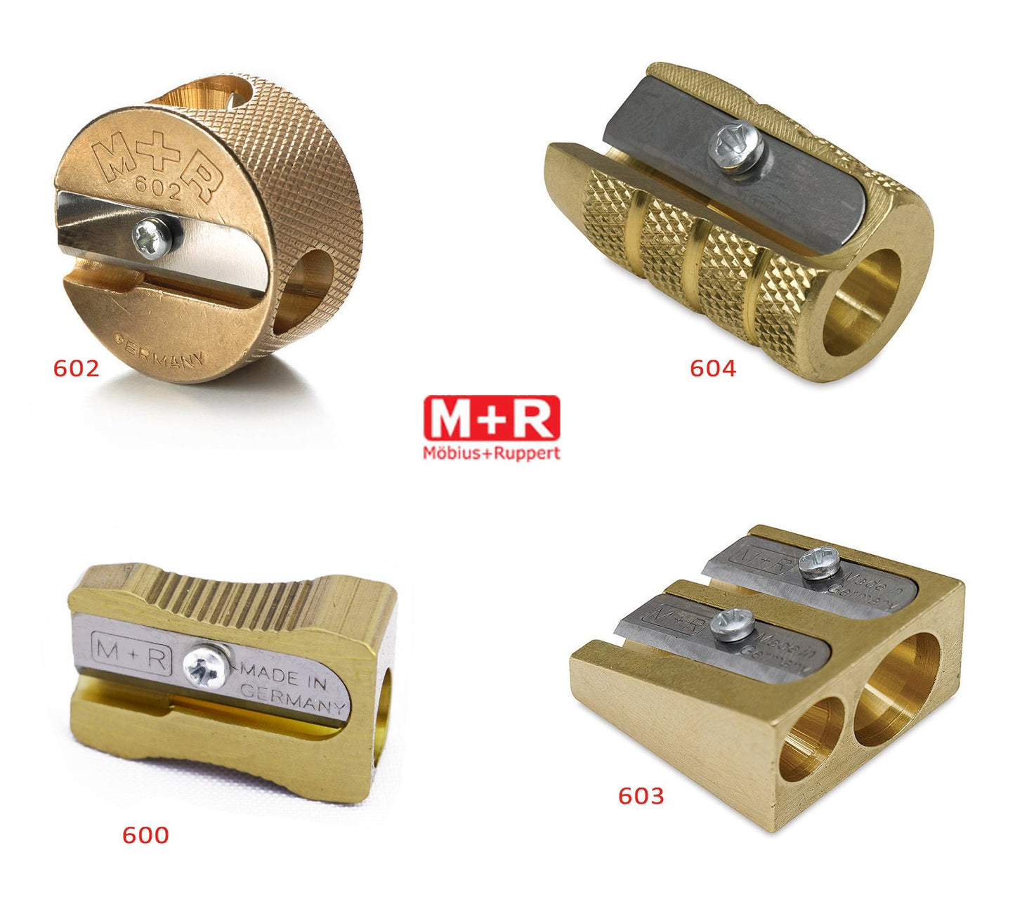 Mobius + Ruppert (M+R) Brass Pencil Sharpener - choose from 4 shapes! Made in Germany - finest in the world!