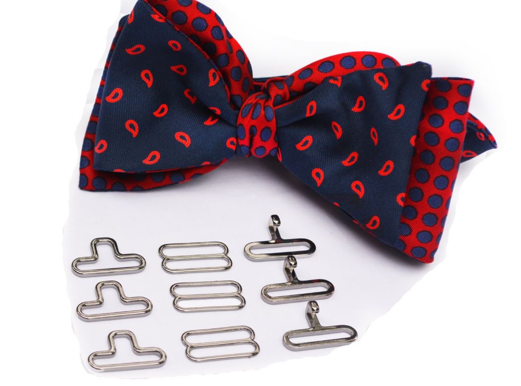 Lot of 10/25/50/100/250 3/4" SILVER metal BOW TIE hardware sets (3 pcs per, eye + hook + slide) finest hardware available anywhere!