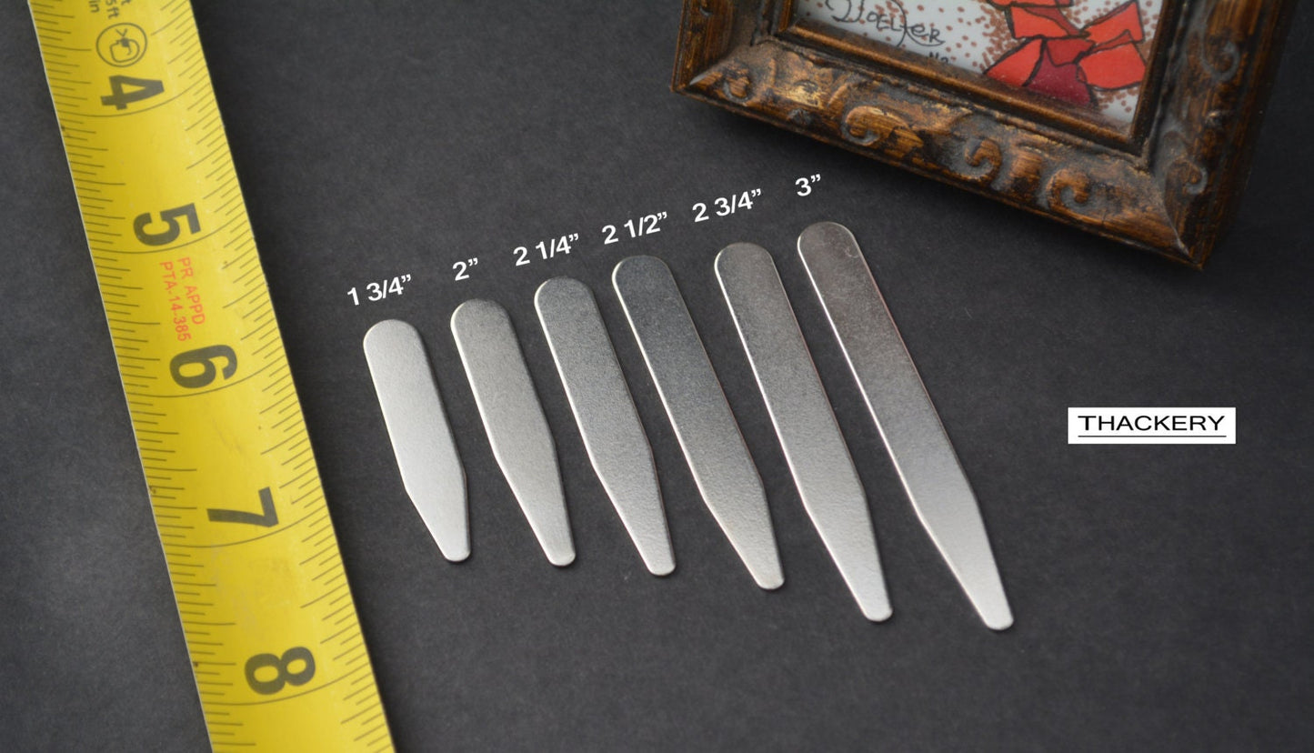2 3/4" Stainless steel set of 5 COLLAR STAYS / TIPS (10 total) (2 3/4" = 56mm) long x 3/8" (9mm) wide