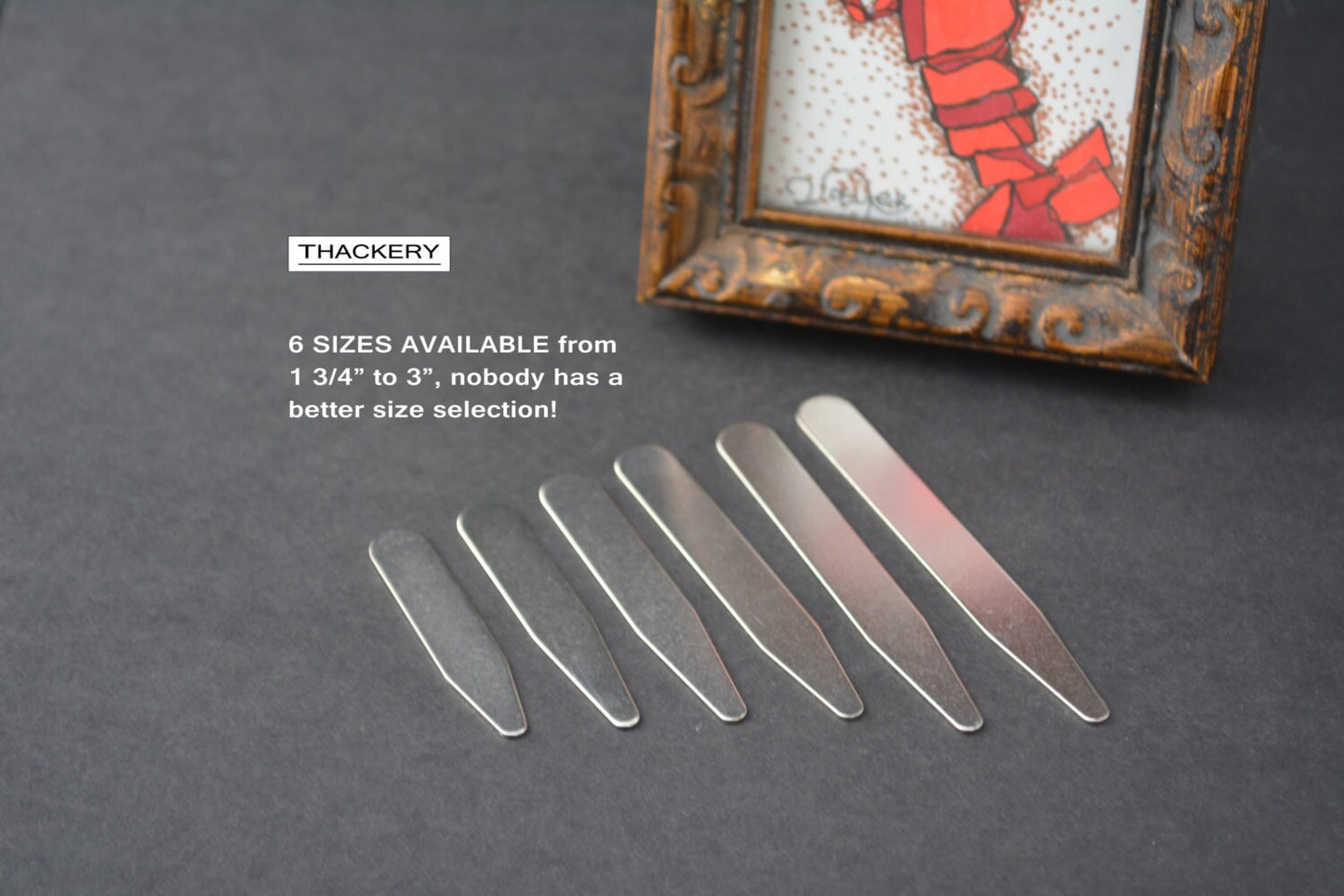 2 1/4" Stainless steel set of 5 COLLAR STAYS / TIPS (10 total) (2 1/4" = 56mm) long x 3/8" (9mm) wide