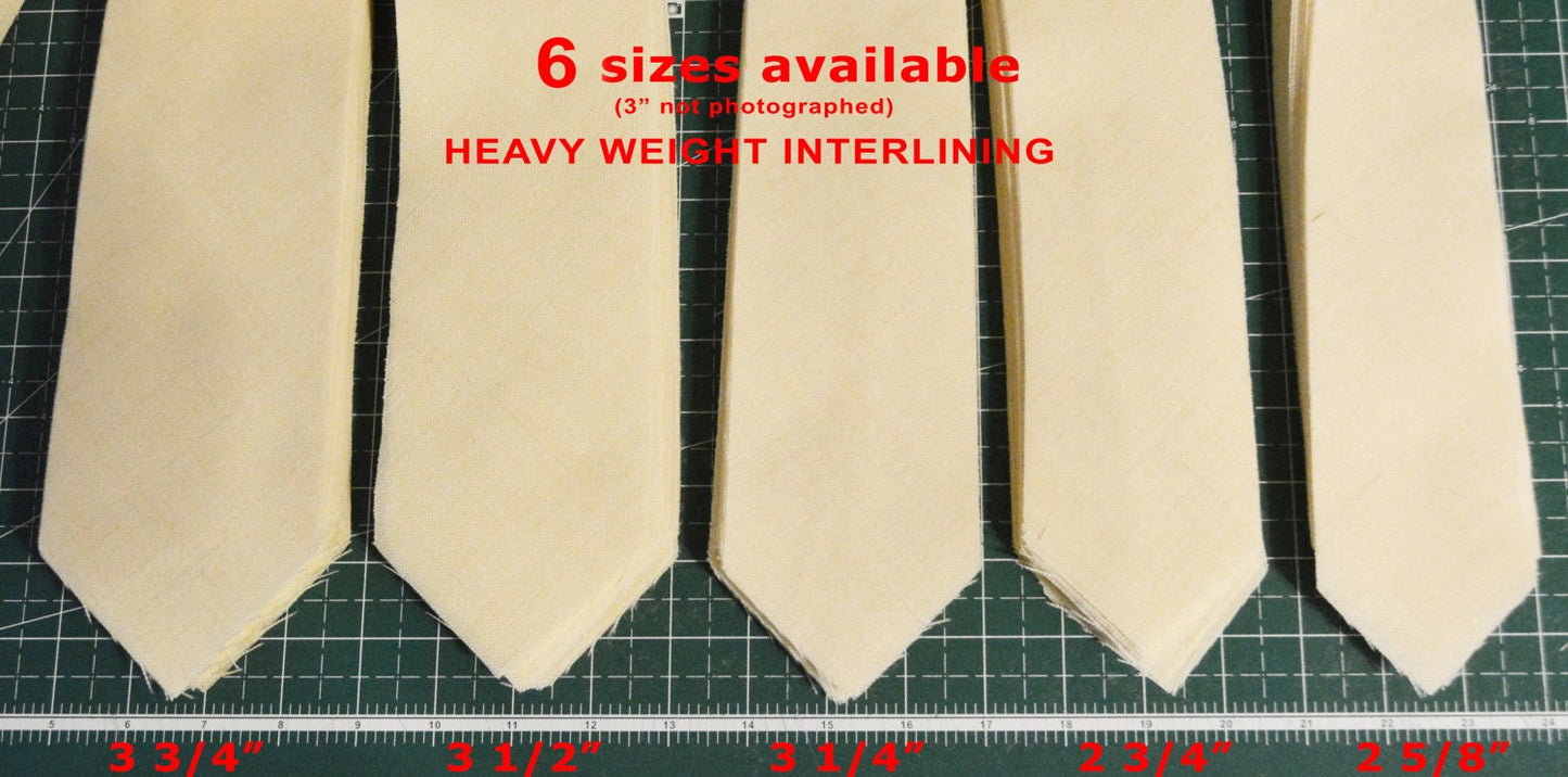 PRE-CUT 3 1/2" wide heavy weight necktie interfacing / interlining, wool + viscose AC Ter Kuile, finest available, Made Netherlands