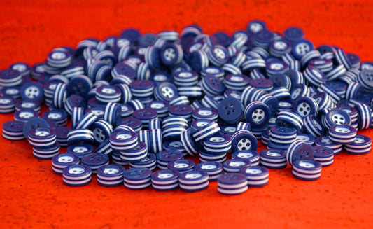 100 white and blue STRIPED BUTTONS - 5mm thick! - choose from sizes 18L 16L - great quality - Made in ITALY