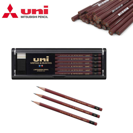 Uni Mitsubishi Uni Series Wooden Pencil - available in 2B, B and HB hardnesses - 12 pack - Made in Japan
