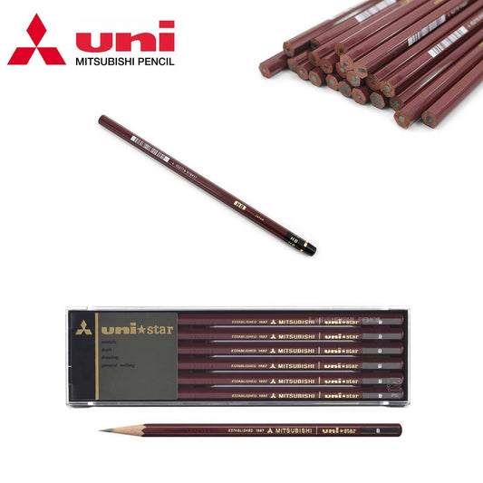 Mitsubishi Unistar Pencil - available in 2B, B and HB hardnesses - 12 pack - Made in Japan