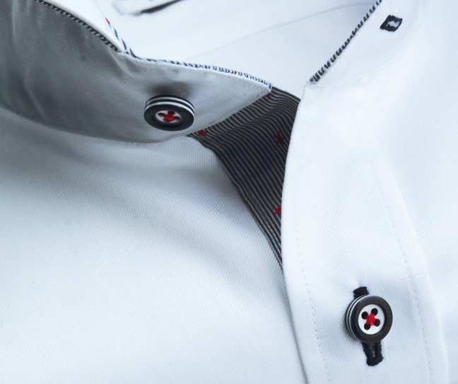 14 white and black STRIPED BUTTONS for 1 complete shirt - 5mm thick! - great quality - Made in ITALY