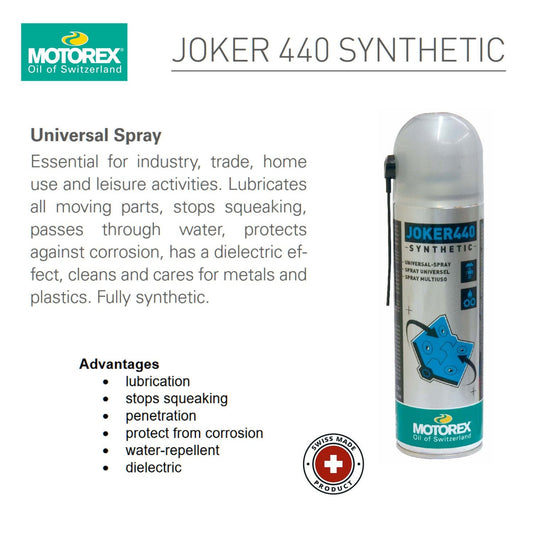 Motorex JOKER 440 SYNTHETIC Lubricating Spray 500ml - Made in Switzerland - finest quality product