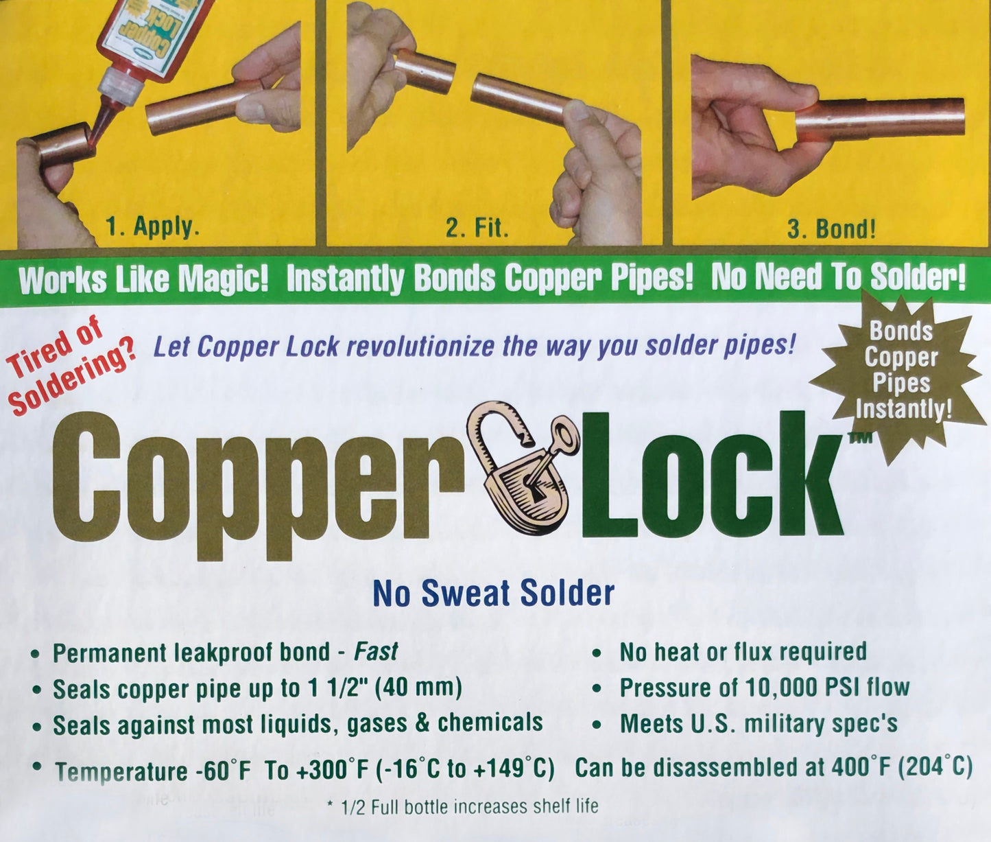 Copper Lock No Heat Solder, 10ml bottle, Red 10-805 - Made in USA