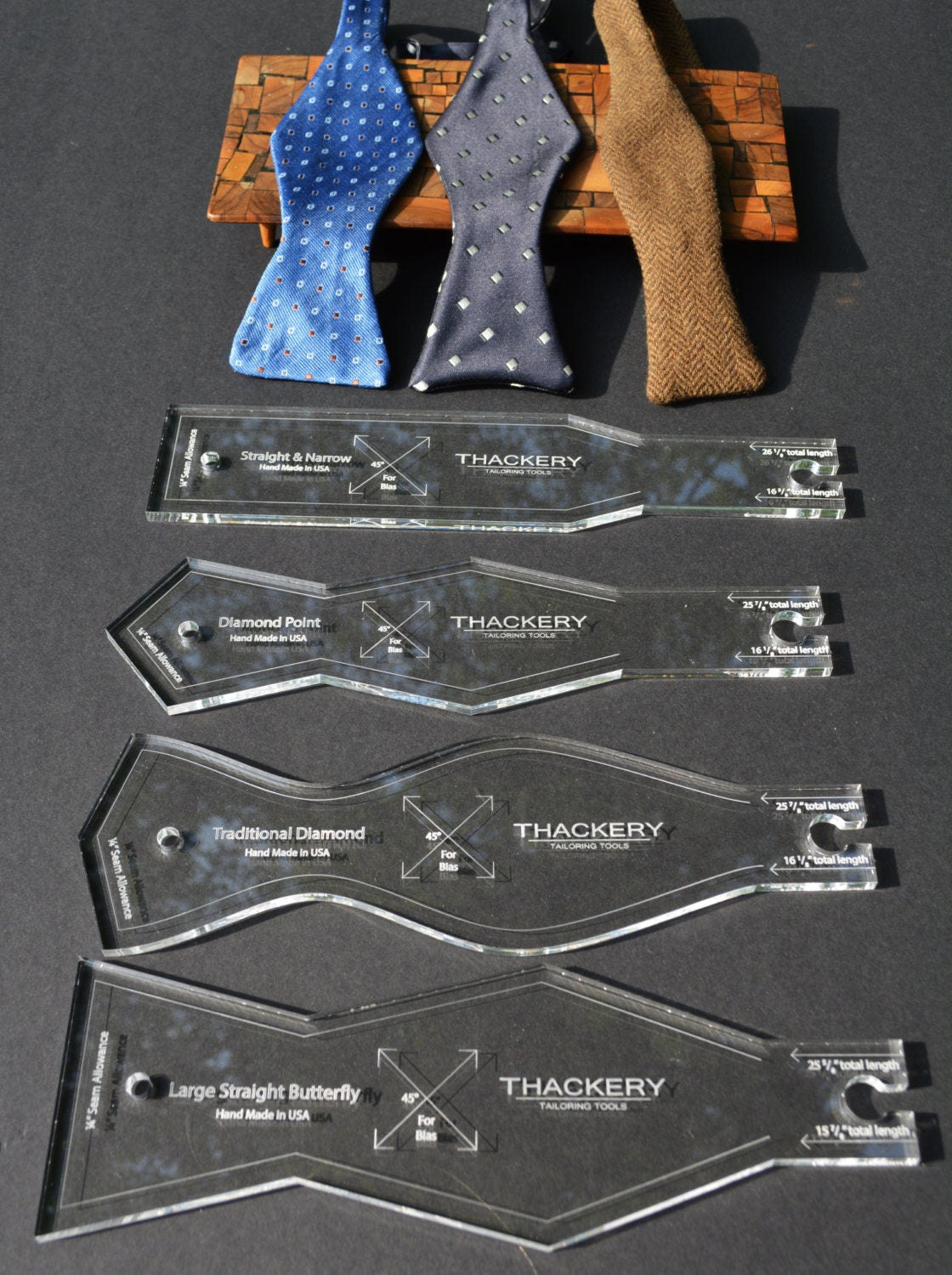 Acrylic BOW TIE PATTERNS, 1/4" Thick , 14 Patterns to choose from + 2 Extensions - Superb Quality, no finer set available in the world