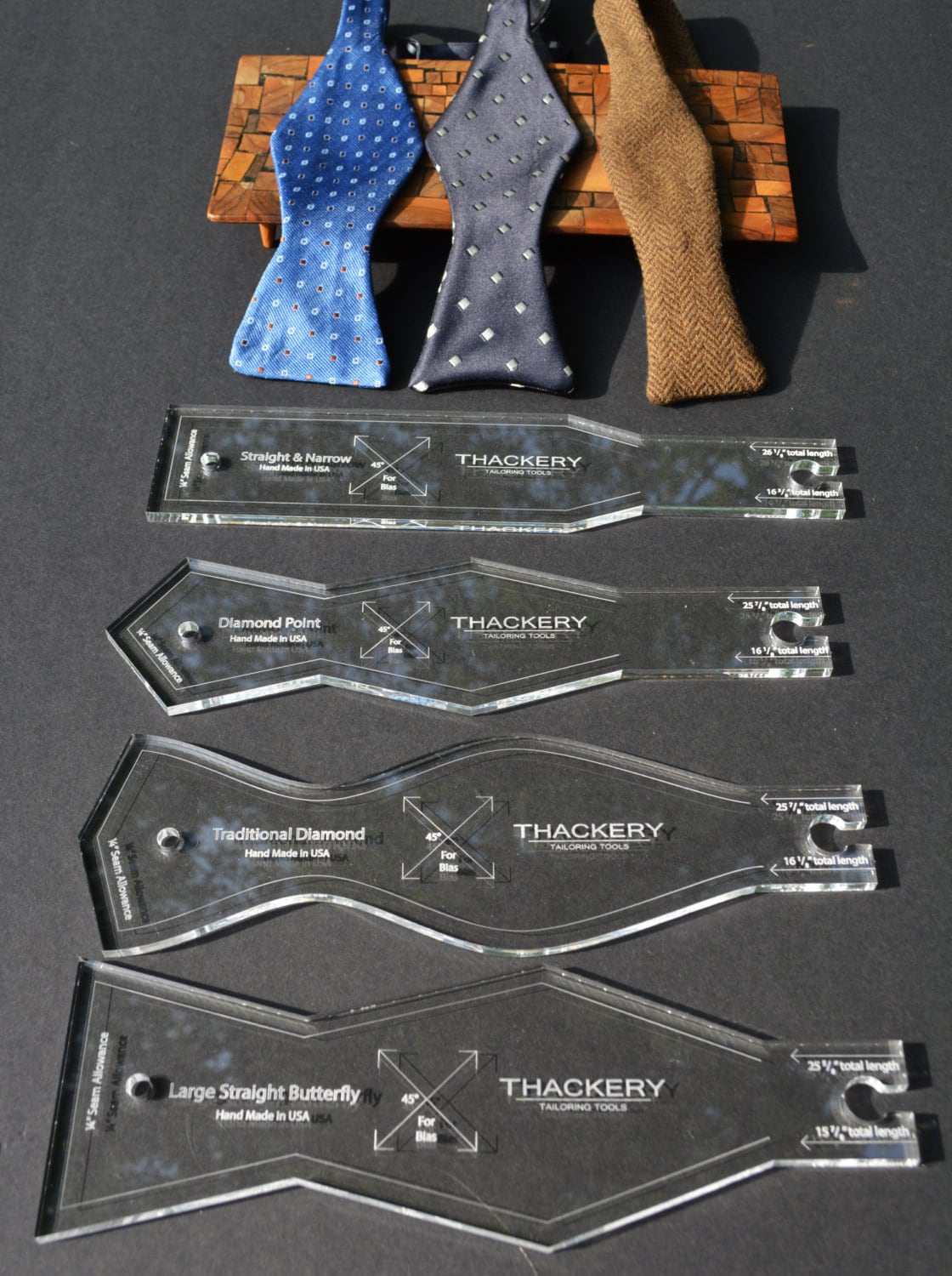 Complete 13 Piece set of 1/4" Acrylic BOW TIE PATTERNS, 11 Patterns + 2 Extensions - Superb Quality, no finer set available in the world