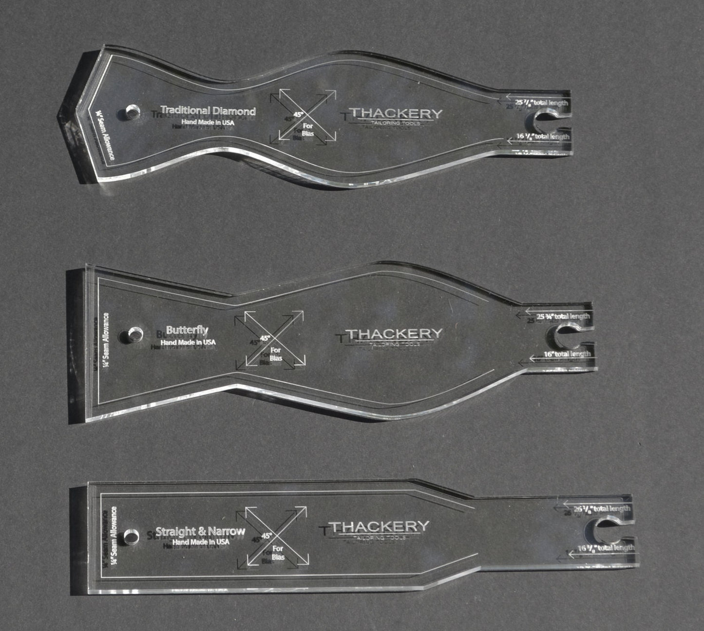 Set of 3 Acrylic BOW TIE PATTERNS, 1/4" Thick + add 2 Extensions Superb Quality, no finer set available in the world