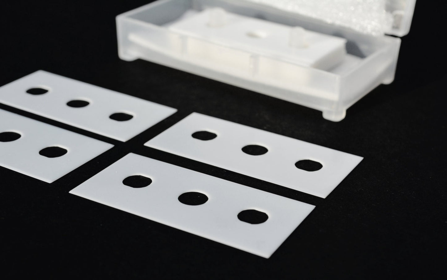 43mm x 22mm CERAMIC 3-hole Slitter Blade (.3mm thick) “3-hole slitters” - double edged