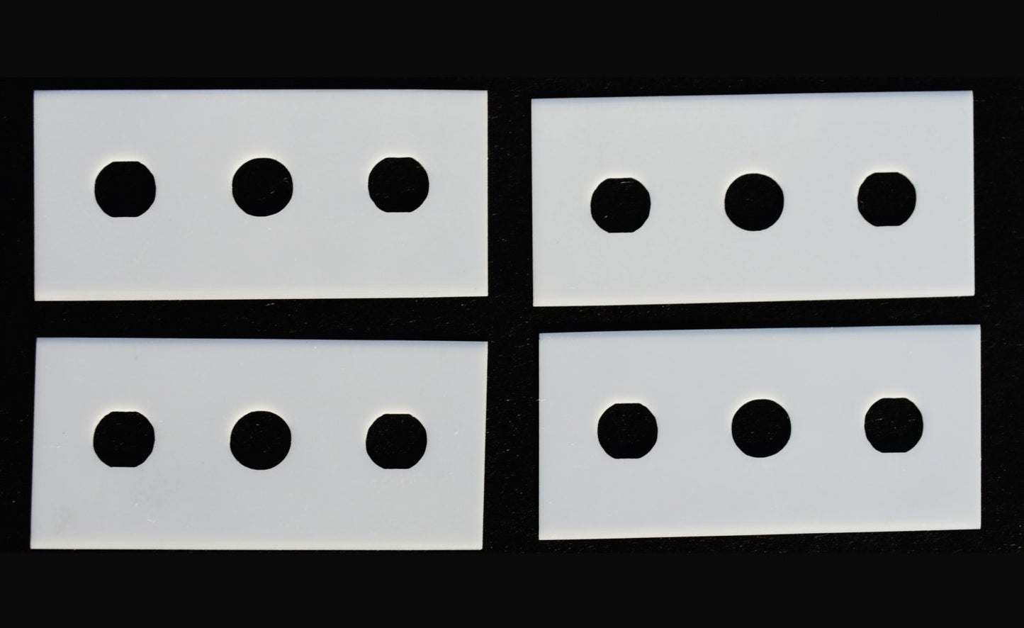 43mm x 22mm CERAMIC 3-hole Slitter Blade (.3mm thick) “3-hole slitters” - double edged