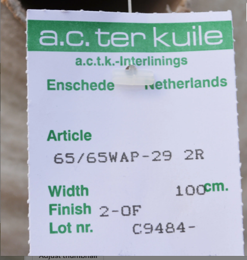 Med/heavy weight necktie INTERFACING / INTERLINING - AC Ter Kuile - finest available - 65/65WAP-29 - Wool blend - Made in Netherland
